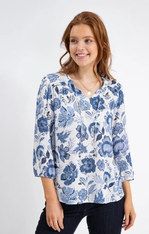 Blouse Imprimée Col V Avec Froufrou
