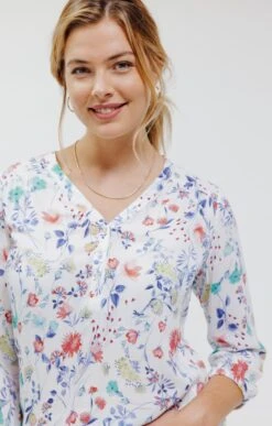 Blouse Col V Avec Bas Smock -Haute couture k blouse col v avec bas smock affinites BLANC d1 48