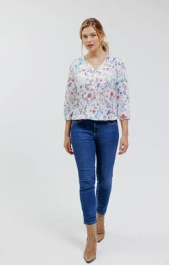 Blouse Col V Avec Bas Smock -Haute couture k blouse col v avec bas smock affinites BLANC o 48