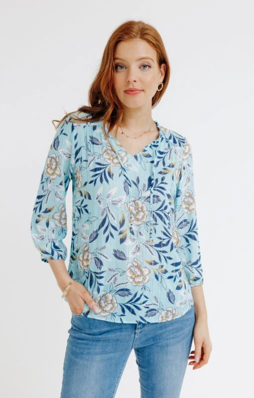 Blouse Col V Avec Froufrou Lien Bijoux