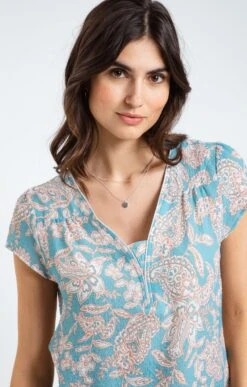 Blouse Imprimée Col V -Haute couture k blouse col v avec piping armand thiery femme AUTRE BLEU d1 175