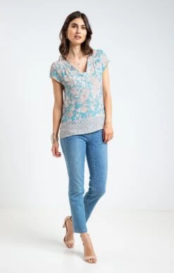 Blouse Imprimée Col V -Haute couture k blouse col v avec piping armand thiery femme AUTRE BLEU o 175