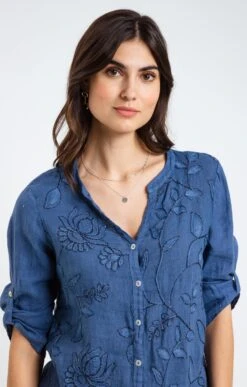 Blouse En Lin Avec Broderies -Haute couture k blouse en lin avec broderies armand thiery femme INDIGO d1 93
