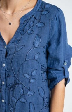 Blouse En Lin Avec Broderies -Haute couture k blouse en lin avec broderies armand thiery femme INDIGO d2 93
