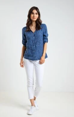 Blouse En Lin Avec Broderies -Haute couture k blouse en lin avec broderies armand thiery femme INDIGO o 93