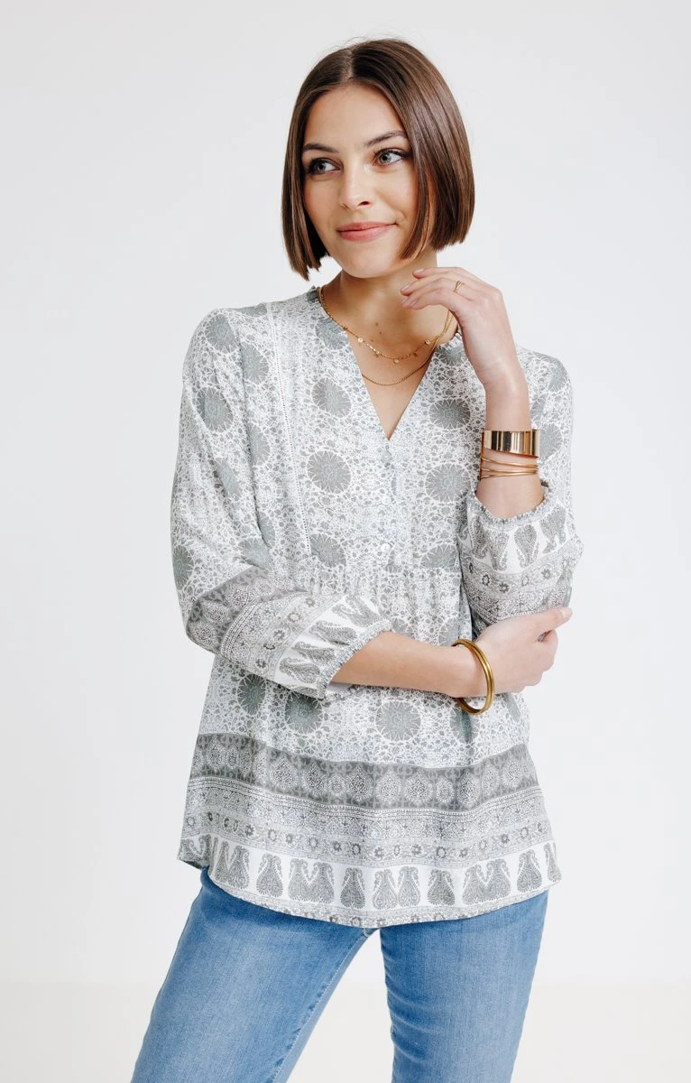 Blouse Imprimé Placé Col Froufrou 1 Blouse Imprimé Placé Col Froufrou