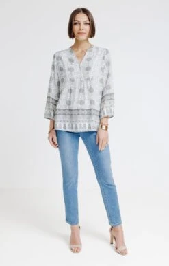 Blouse Imprimé Placé Col Froufrou 6 Blouse Imprimé Placé Col Froufrou -Haute couture k blouse imprime place col froufrou affinites KAKI CLAIR o 104