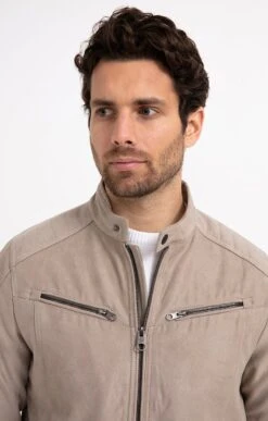 BLOUSON BIKER SUEDE -Haute couture k blouson biker suede at company ECRU d 68