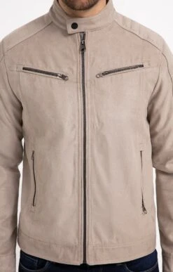 BLOUSON BIKER SUEDE -Haute couture k blouson biker suede at company ECRU d1 68