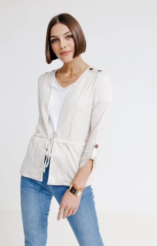 CARDIGAN À NOUETTE ET BOUTONS ÉPAULES