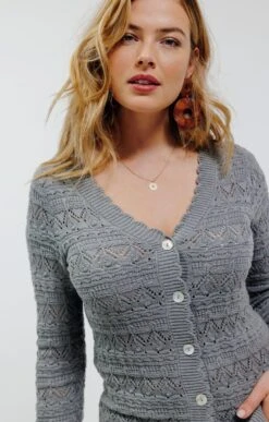 CARDIGAN AJOURÉ ALL OVER -Haute couture k cardigan ajoure all over affinites KAKI CLAIR d1 104