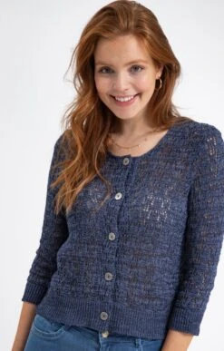 CARDIGAN AJOURÉ BOUTONNÉ ALL OVER -Haute couture k cardigan ajoure boutonne all over affinites BLEU d1 45