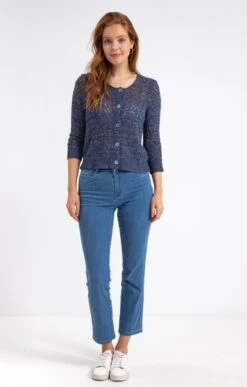 CARDIGAN AJOURÉ BOUTONNÉ ALL OVER -Haute couture k cardigan ajoure boutonne all over affinites BLEU d2 45