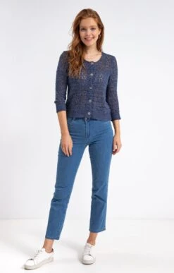 CARDIGAN AJOURÉ BOUTONNÉ ALL OVER -Haute couture k cardigan ajoure boutonne all over affinites BLEU o 45