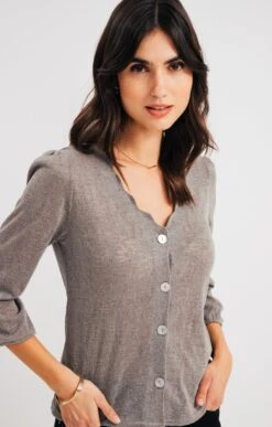 CARDIGAN COL V 7 CARDIGAN COL V -Haute couture k cardigan col v armand thiery femme KAKI CLAIR d1 104