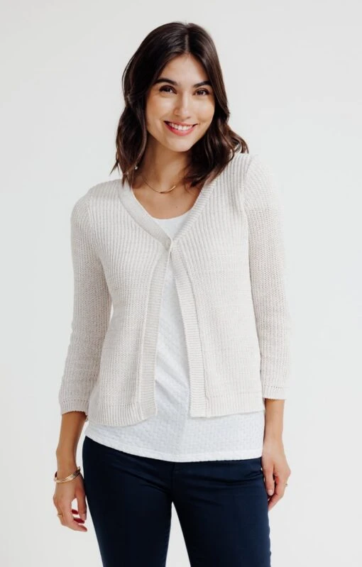 CARDIGAN COL V EN CÔTE ANGLAISE