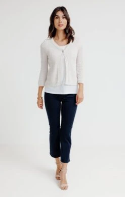 CARDIGAN COL V EN CÔTE ANGLAISE 6 CARDIGAN COL V EN CÔTE ANGLAISE -Haute couture k cardigan col v en cote anglaise affinites BEIGE o 44