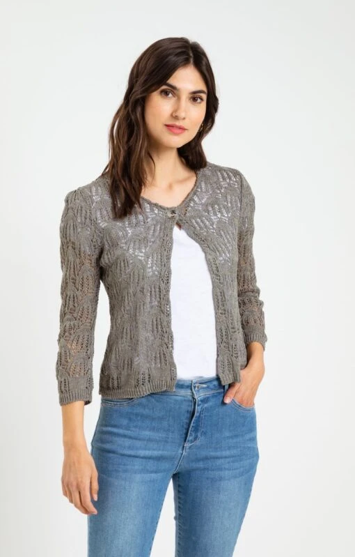 CARDIGAN COL V MAILLE AJOURÉE ALL OVER