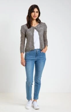 CARDIGAN COL V MAILLE AJOURÉE ALL OVER -Haute couture k cardigan col v maille ajouree all over affinites KAKI CLAIR o 104