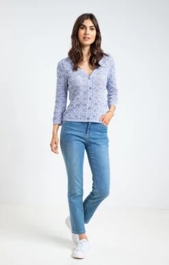 Cardigan Col V Tricotage -Haute couture k cardigan col v tricotage armand thiery femme INDIGO o 93