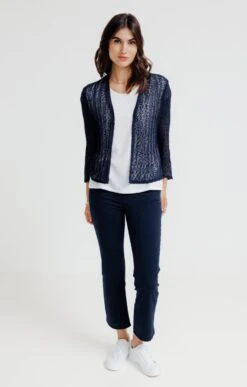 CARDIGAN MAILLE POPCORN LÉGÈRE -Haute couture k cardigan maille popcorn legere affinites MARINE o 2