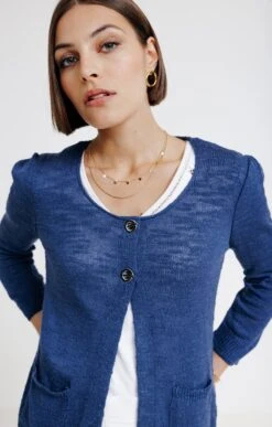 CARDIGAN POCHES PLAQUE AVEC OEILLETS -Haute couture k cardigan poches plaque avec oeillets affinites INDIGO d1 93