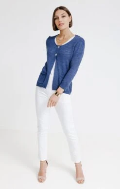 CARDIGAN POCHES PLAQUE AVEC OEILLETS -Haute couture k cardigan poches plaque avec oeillets affinites INDIGO o 93