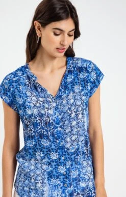 Chemise Col Mao Smockée Imprimée -Haute couture k chemise col mao smockee imprimee affinites BLEU DUR d1 46
