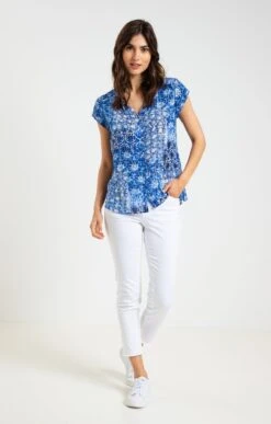 Chemise Col Mao Smockée Imprimée -Haute couture k chemise col mao smockee imprimee affinites BLEU DUR o 46