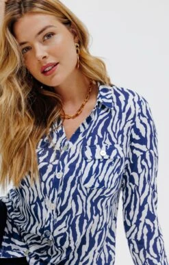 Chemise Imprimé Zèbre Boutons Nacrés -Haute couture k chemise imprime zebre boutons nacre affinites BLEU d1 45