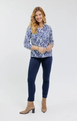 Chemise Imprimé Zèbre Boutons Nacrés -Haute couture k chemise imprime zebre boutons nacre affinites BLEU o 45