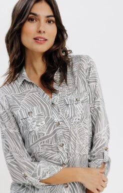 Chemise Imprimée Boutons Jaspés -Haute couture k chemise imprimee boutons jaspes affinites KAKI CLAIR d1 104