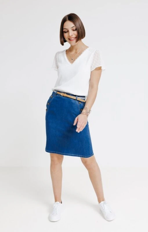 Jupe En Tencel Et Coton Avec Détail Pont