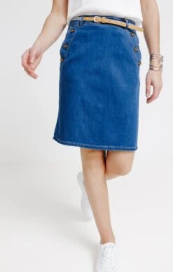 Jupe En Tencel Et Coton Avec Détail Pont -Haute couture k jupe en tencel et coton avec detail pont affinites BLEU o 45