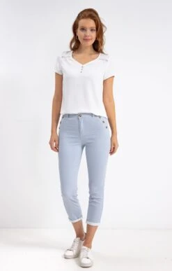 Pantacourt Rayures Blanc Et Ciel -Haute couture k pantacourt rayures blanc et ciel affinites BLEU CIEL d3 60