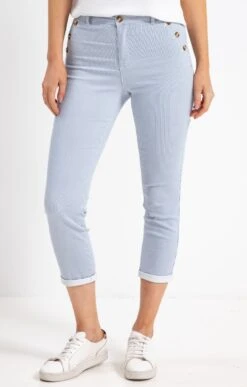 Pantacourt Rayures Blanc Et Ciel -Haute couture k pantacourt rayures blanc et ciel affinites BLEU CIEL o 60