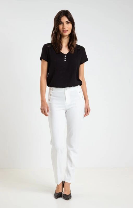 Pantalon 7/8 Slim Détails Boutons Pont
