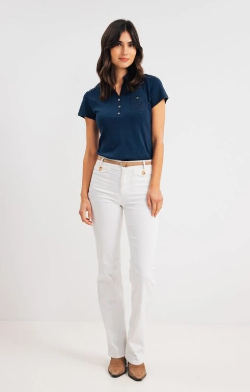 Pantalon Bootcut écru Avec Ceinture