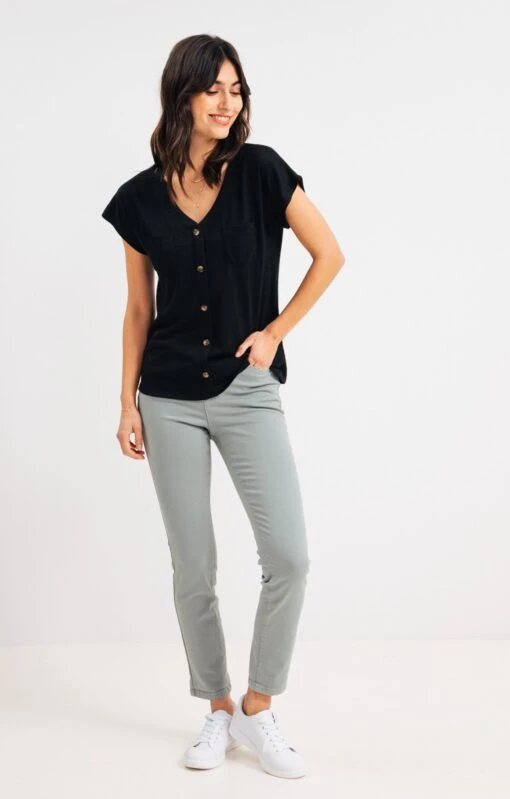 Pantalon Slim Avec Jeu Broderie Poches