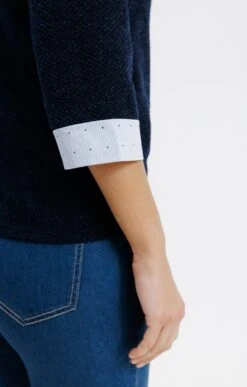 PULL 2 EN 1 COL AVEC OEILLET -Haute couture k pull 2en1 col avec oeillet armand thiery femme MARINE d2 2