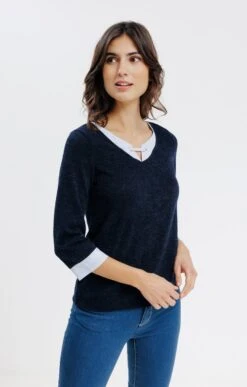 PULL 2 EN 1 COL AVEC OEILLET
