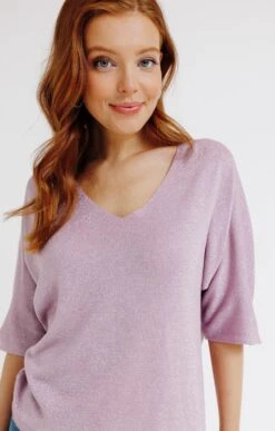 PULL COL V MAILLE BRILLANTE -Haute couture k pull col v maille brillante affinites PARME d1 51