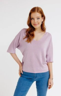 PULL COL V MAILLE BRILLANTE