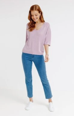 PULL COL V MAILLE BRILLANTE -Haute couture k pull col v maille brillante affinites PARME o 51