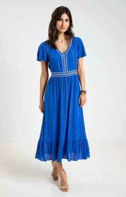 Robe En Crépon Viscose -Haute couture k robe en crepon viscose affinites BLEU DUR o 46
