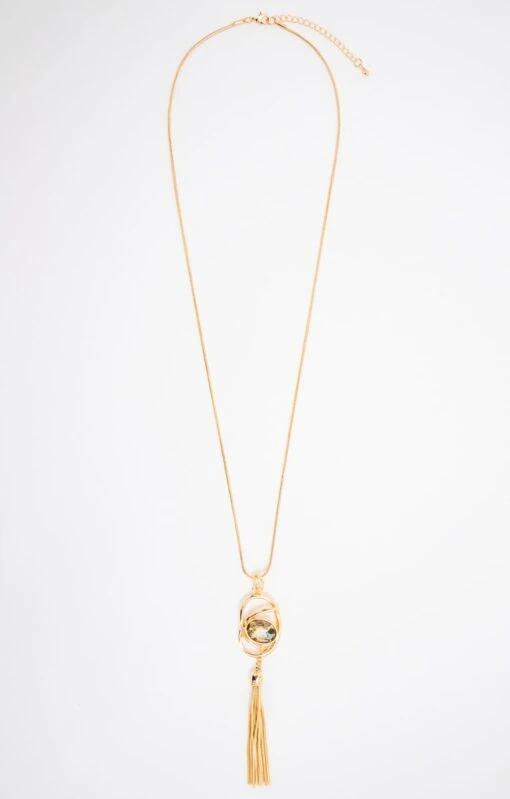 SAUTOIR PENDENTIF DORÉ CABOCHON