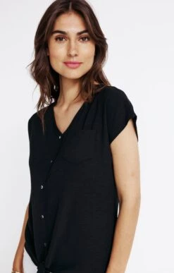 Tee-shirt Uni Boutonné Avec Liens -Haute couture k tee shirt affinites NOIR d1 14