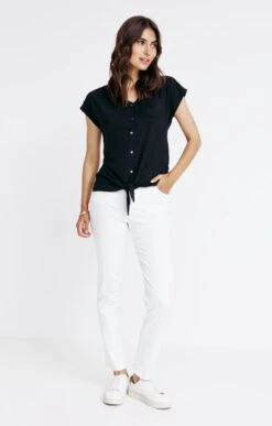 Tee-shirt Uni Boutonné Avec Liens -Haute couture k tee shirt affinites NOIR o 14