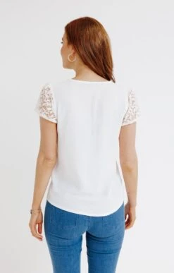 Tee-shirt Bi Matière Et Galon Fantaisie 5 Tee-shirt Bi Matière Et Galon Fantaisie -Haute couture k tee shirt bi matiere et galon fantaisie affinites BLANC back 48