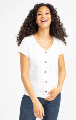 Tee-shirt Boutonné Uni Manches Courtes -Haute couture k tee shirt boutonne uni manches courtes affinites ECRU d2 68